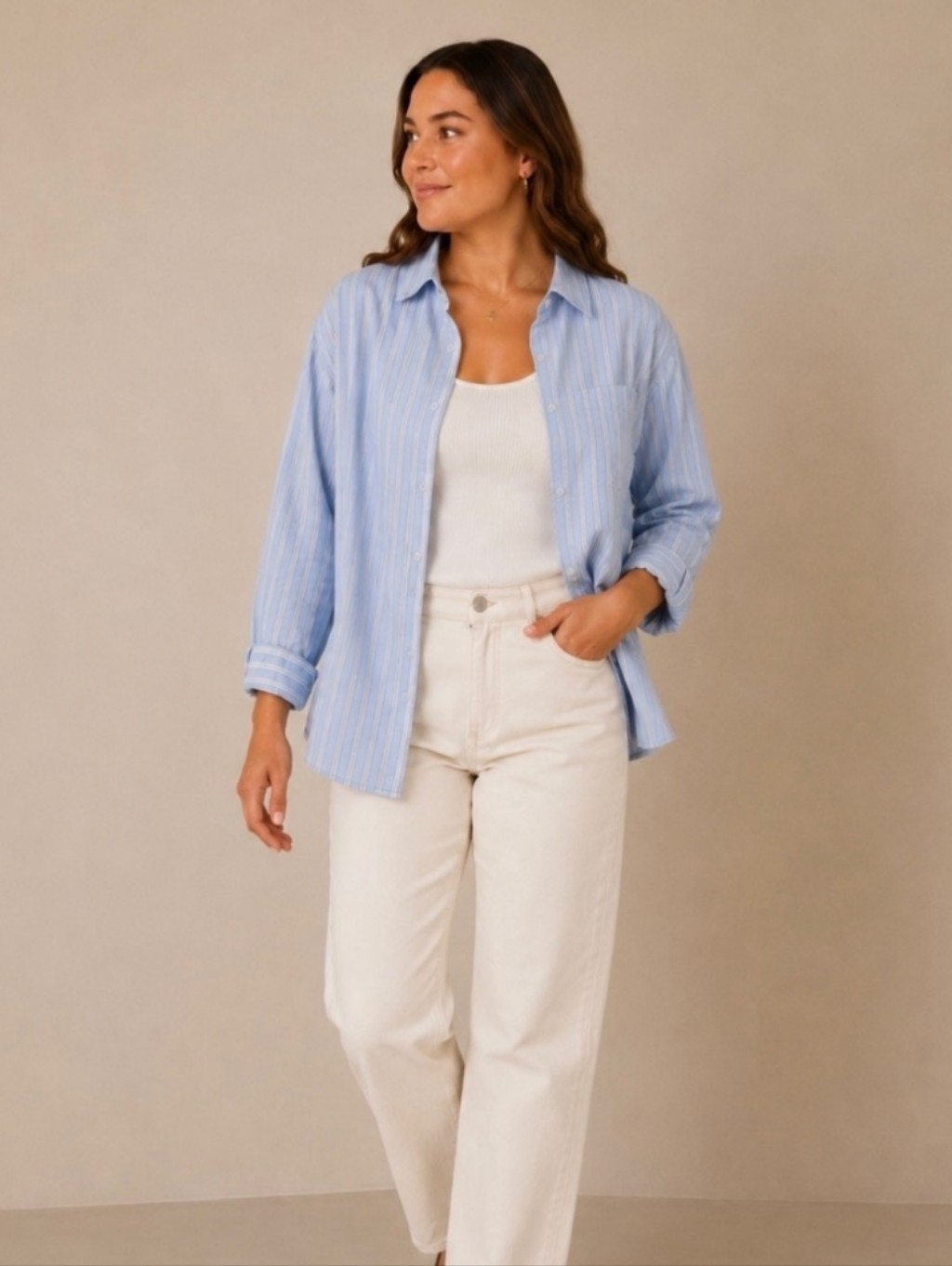 A.N.A Light Blue And White Striped Button-Down Shirt